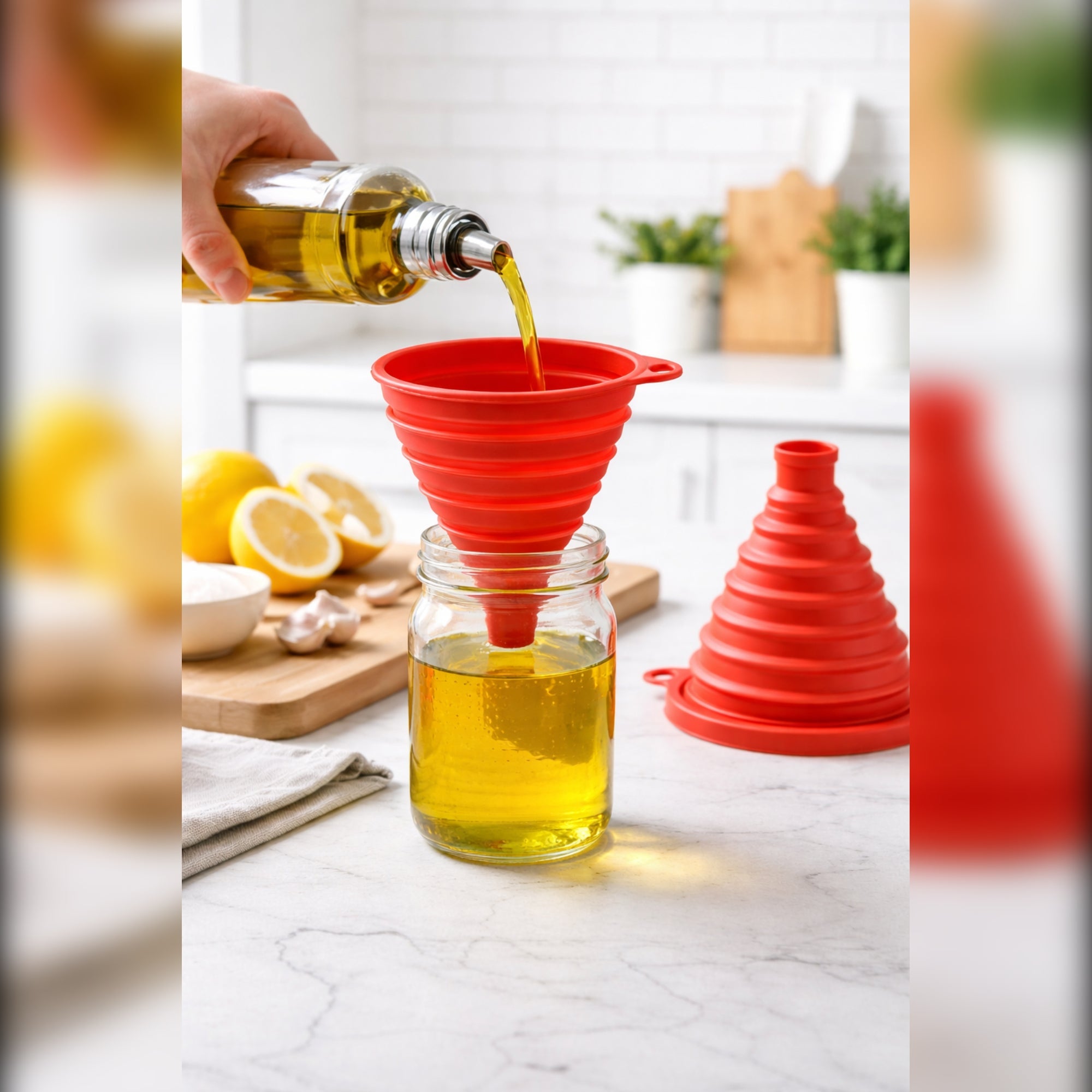Collapsible Silicone Funnel, Red – Food‑Grade, Dishwasher Safe - Kassel Trade