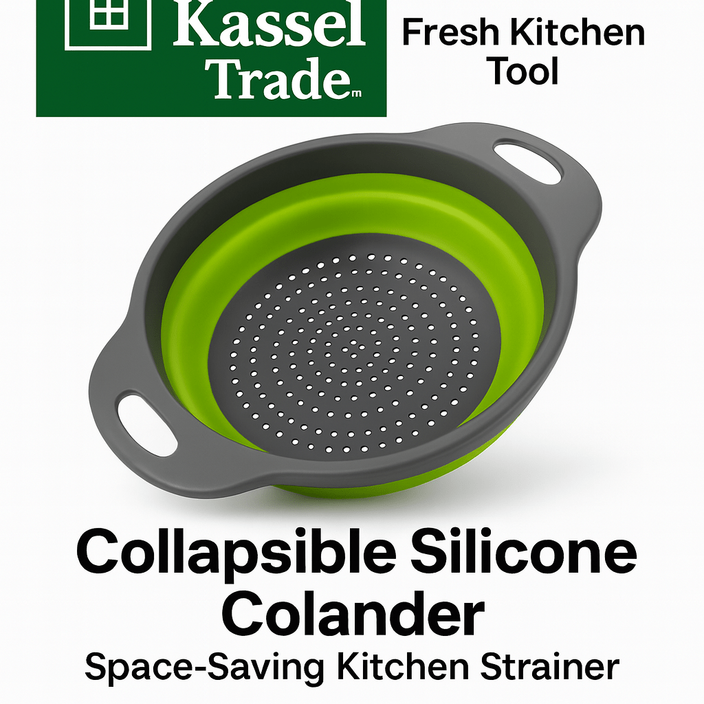 Kassel Trade™ Collapsible Silicone Colander — Space - Saving Kitchen Strainer (Green) - Kassel Trade