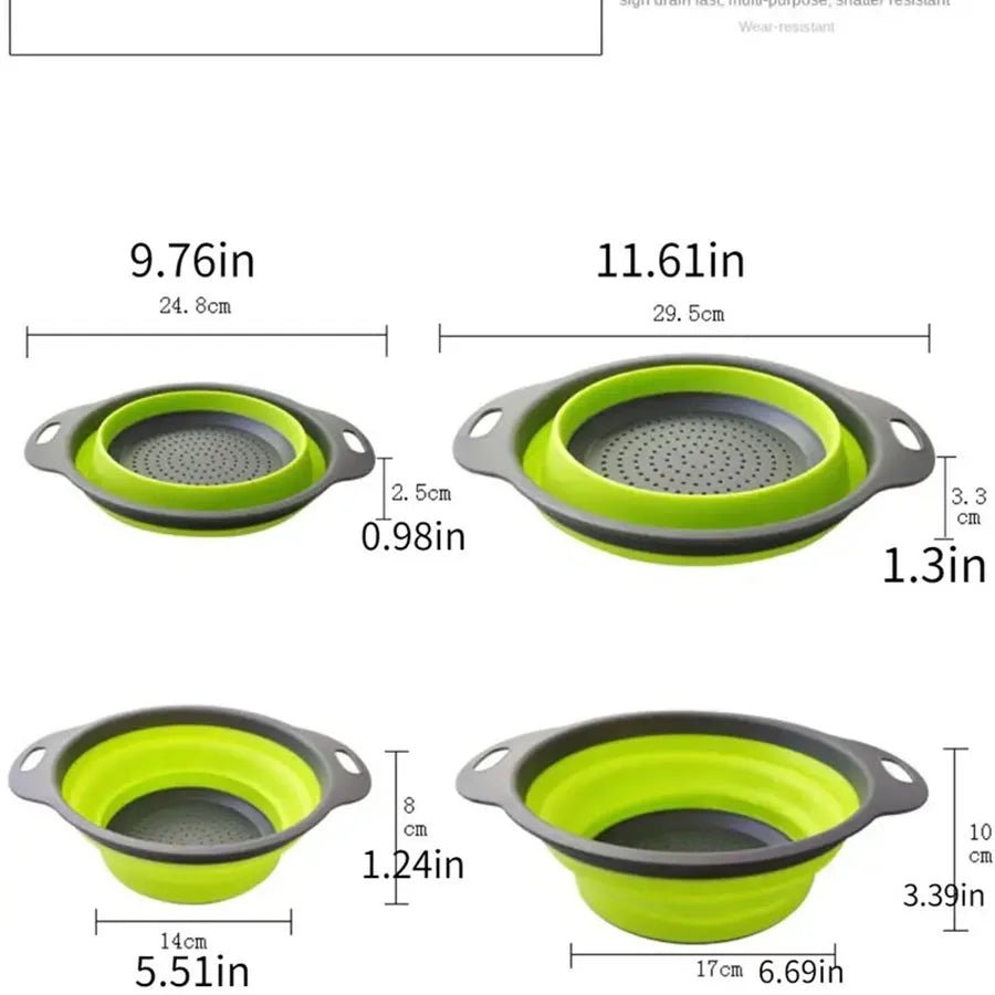 Kassel Trade™ Collapsible Silicone Colander — Space - Saving Kitchen Strainer (Green) - Kassel Trade