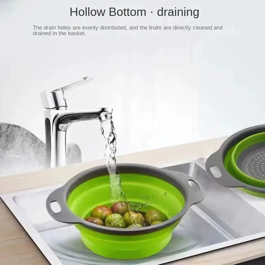 Kassel Trade™ Collapsible Silicone Colander — Space - Saving Kitchen Strainer (Green) - Kassel Trade