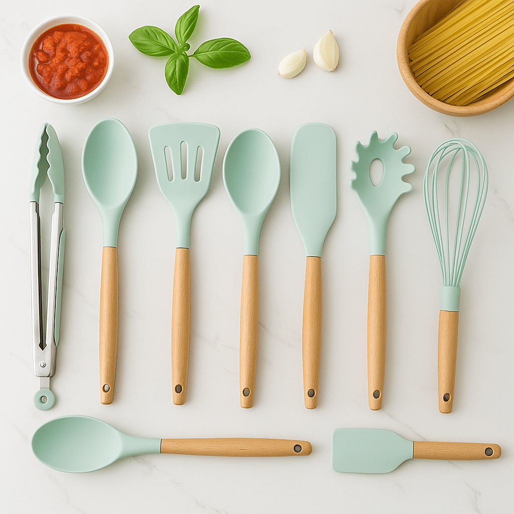 Kassel Trade™ Premium 11 - Piece Silicone Kitchen Utensil Set — Dishwasher Safe, BPA - Free, Eco Handles - Kassel Trade