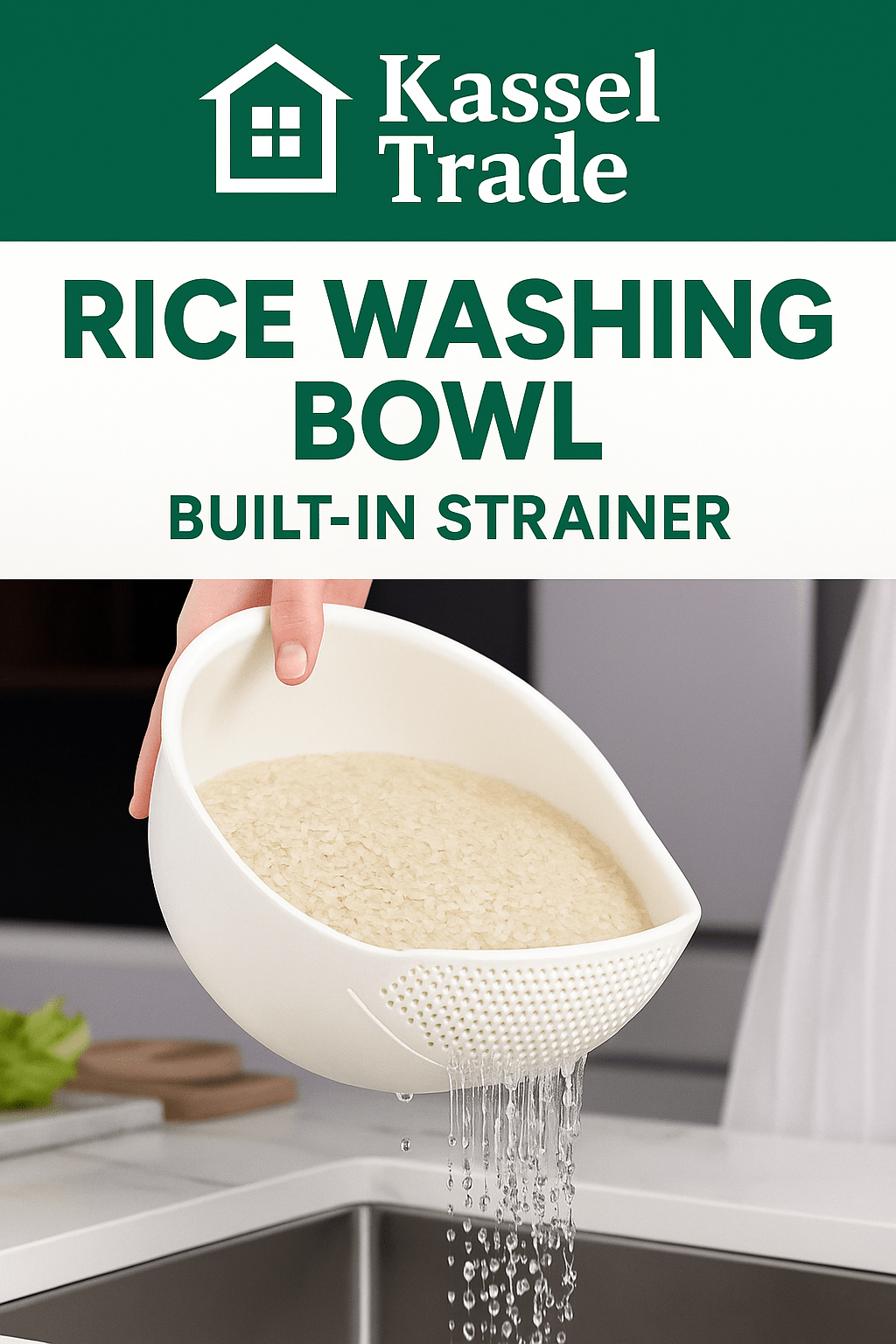 👉 Kassel Trade™ Rice Strainer & Drain Basket — Multi - Use Kitchen Colander (White) - Kassel Trade