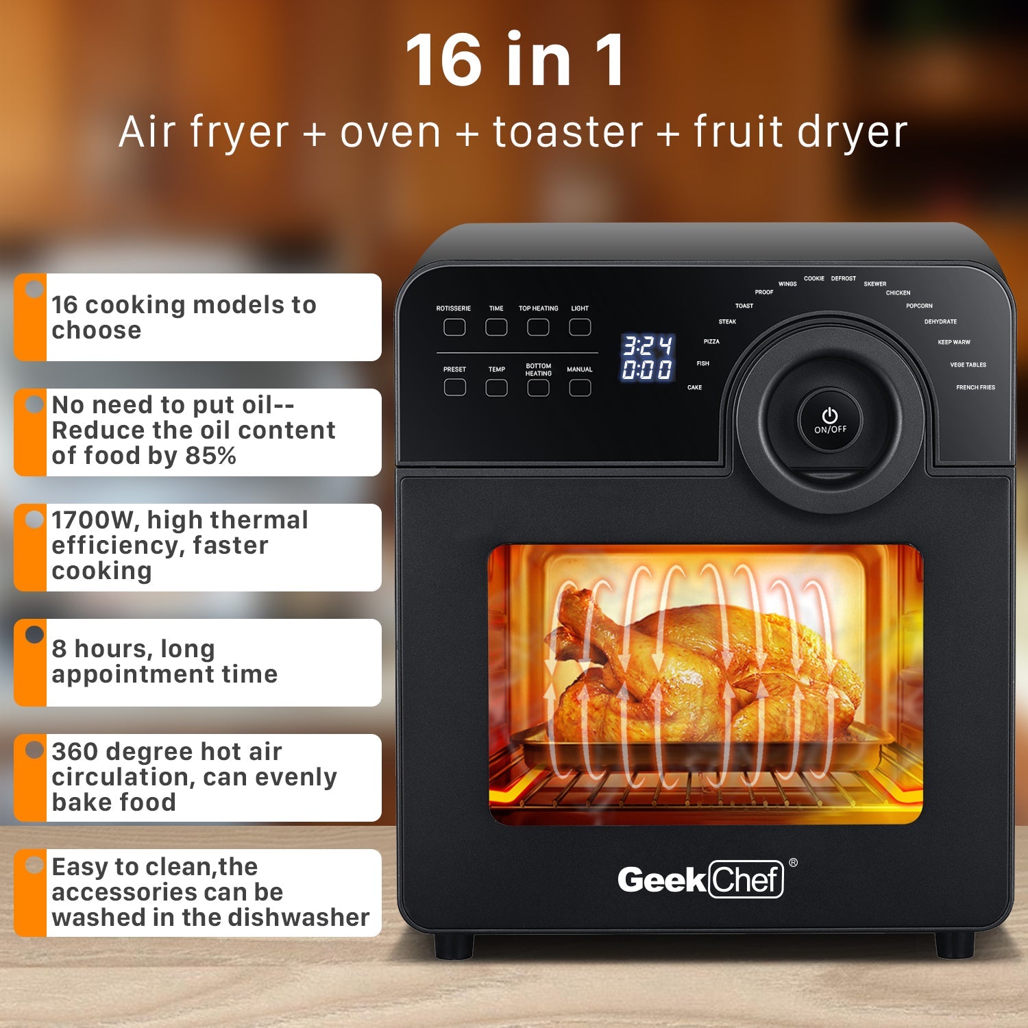 Kassel Trade™ 16-in-1 Smart Air Fryer Oven for Baking and Roasting