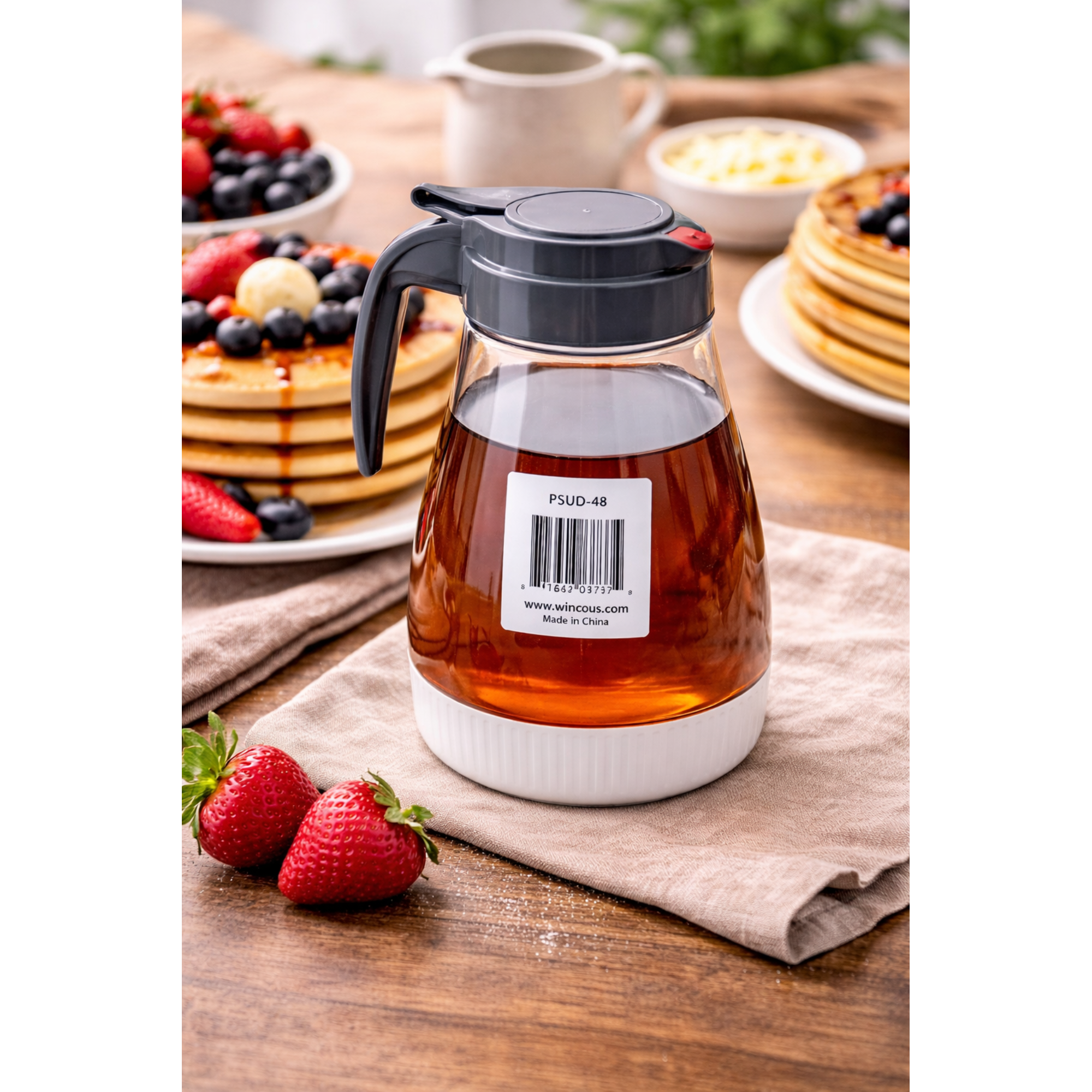 Winco PSUD - 48 48oz Plastic Syrup Dispenser with Lid – Commercial Grade - Kassel Trade